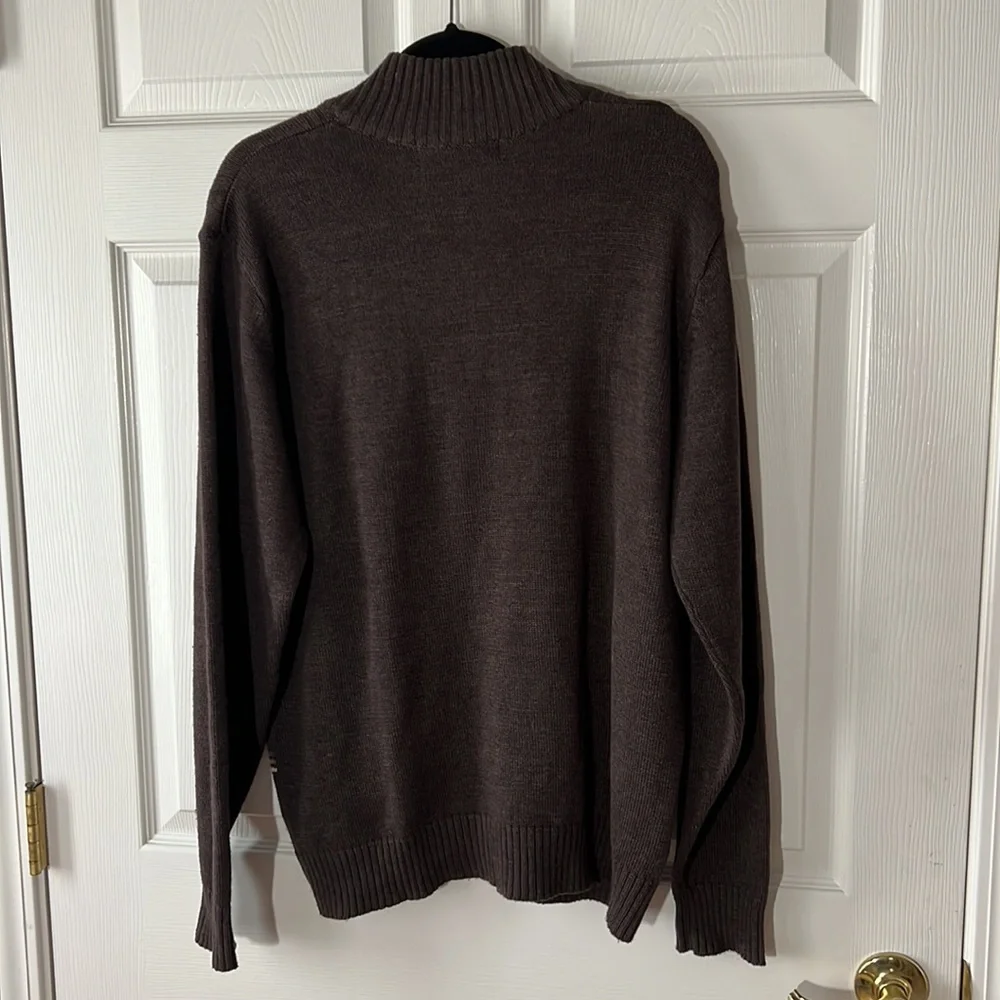 Oscar de la Renta‎ Brown Ribbed 1/4 Zip Sweater Stripes, Sz Large